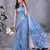 ready to wear light blue ethnic motifs printed saree with unstitched blouse