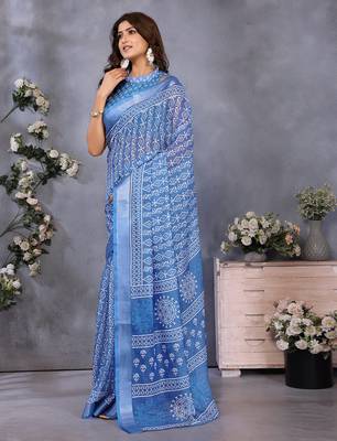 ready to wear light blue ethnic motifs printed saree 3
