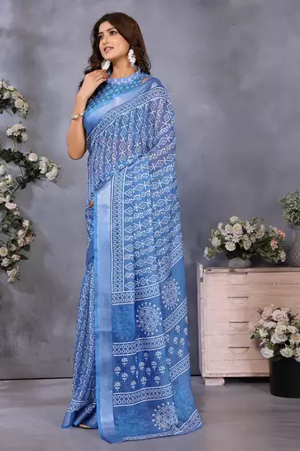 ready to wear light blue ethnic motifs printed saree