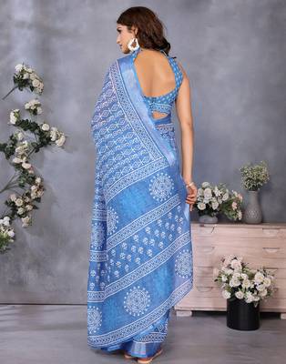ready to wear light blue ethnic motifs printed saree 4