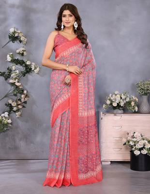 ready made peach bandhani printed saree 1