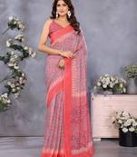 ready to wear peach bandhani printed saree with unstitched blouse