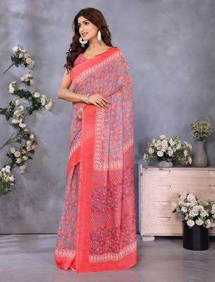 ready made peach bandhani printed saree 2
