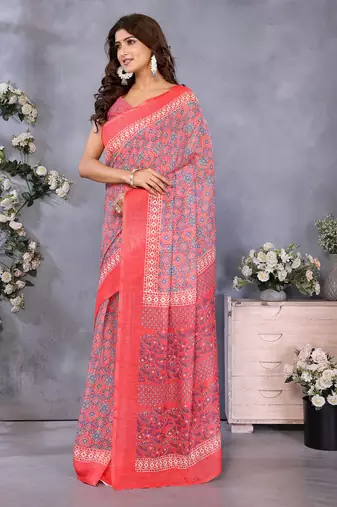 ready made peach bandhani printed saree