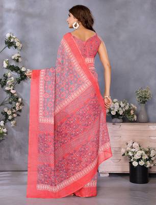 ready made peach bandhani printed saree 3