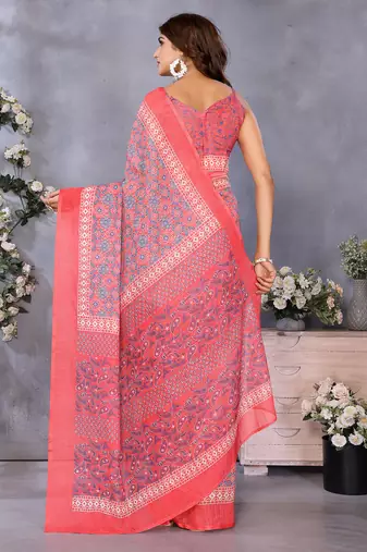 ready made peach bandhani printed saree