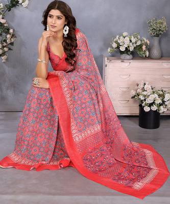 ready made peach bandhani printed saree 4