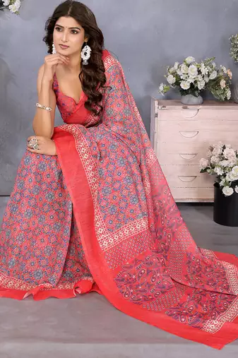 ready made peach bandhani printed saree