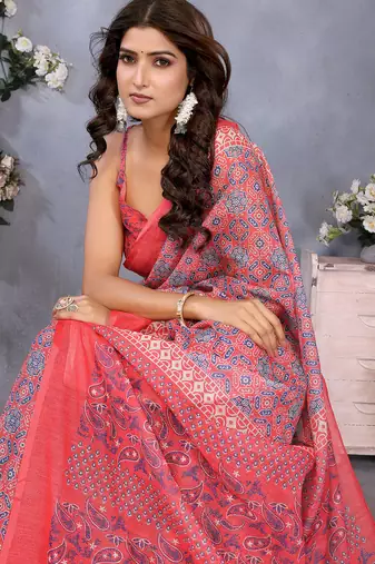 ready made peach bandhani printed saree