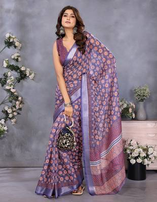 ready to wear purple circular floral motif printed saree 1