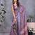 Purple circular floral motif printed ready to wear saree with unstitched blouse