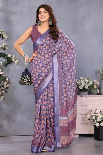 ready to wear purple circular floral motif printed saree