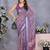 Purple circular floral motif printed ready to wear saree with unstitched blouse