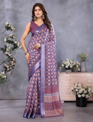 ready to wear purple circular floral motif printed saree 4