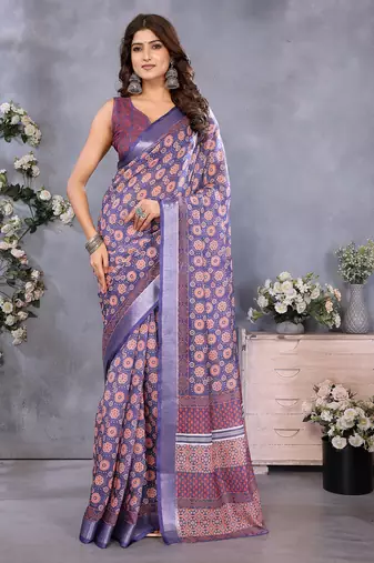 ready to wear purple circular floral motif printed saree