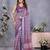 Purple circular floral motif printed ready to wear saree with unstitched blouse