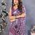 Purple circular floral motif printed ready to wear saree with unstitched blouse