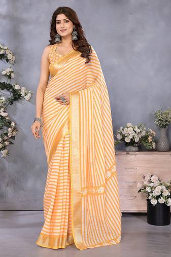 Orange stripes printed leheriya  ready to wear saree with unstitched blouse