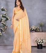 ready to wear orange stripes printed leheriya  saree with unstitched blouse