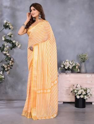 pre draped orange stripes printed leheriya saree 2