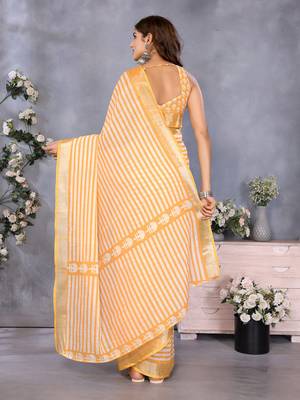 pre draped orange stripes printed leheriya saree 3