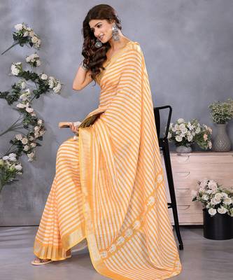 pre draped orange stripes printed leheriya saree 4