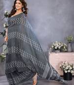 ready to wear grey zig zag printed saree with unstitched blouse