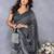 Grey zig zag printed ready to wear saree with unstitched blouse