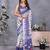 White batik printed ready to wear saree with unstitched blouse