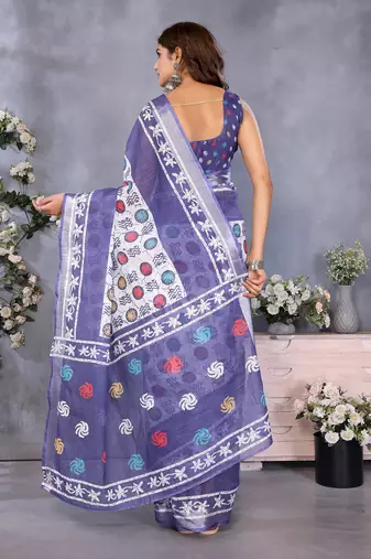 pre-stitched white batik printed saree