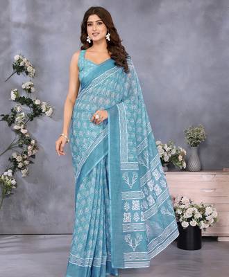 ready to wear ocean blue batik printed saree 1