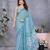 Ocean Blue batik printed ready to wear saree with unstitched blouse