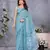 ready to wear ocean blue batik printed saree with unstitched blouse