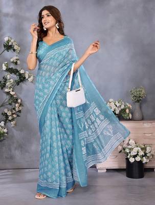 ready to wear ocean blue batik printed saree 4