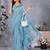 Ocean Blue batik printed ready to wear saree with unstitched blouse