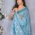 Ocean Blue batik printed ready to wear saree with unstitched blouse