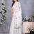 White block printed ready to wear saree with unstitched blouse