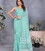 ready to wear light green block printed saree with unstitched blouse