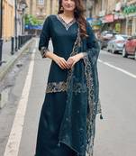 Women Gajji Slik Work Hand & Threadwork Short straight Kurta With Palazzo & Dupatta 