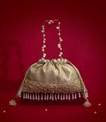 Grey embroidered  silk potli bag