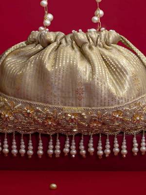 Grey embroidered  silk potli bag 4
