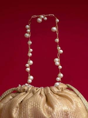 Beige embroidered  silk potli bag 3