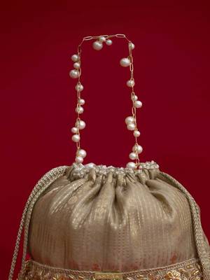 Grey embroidered  silk potli bag 4