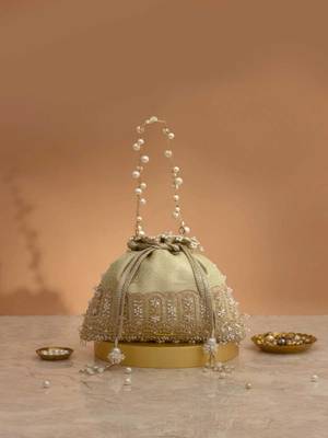 Mint  embroidered  silk potli bag 1