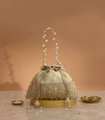 Mint  embroidered  silk potli bag
