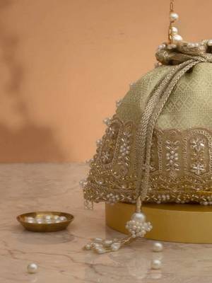 Mint  embroidered  silk potli bag 2