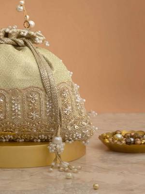 Mint  embroidered  silk potli bag 3
