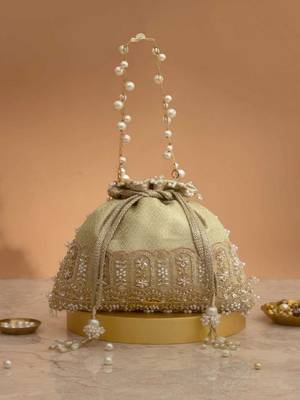 Mint  embroidered  silk potli bag 5