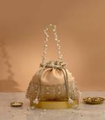 Peach embroidered  silk potli bag