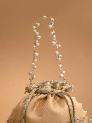 Peach embroidered  silk potli bag 4